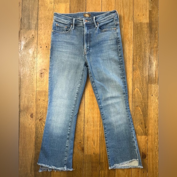 MOTHER  The Insider Crop Step Fray Light Blue Flare Jeans for Women - Picture 2 of 15